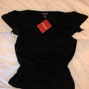 Adorable black flutter sleeve knit top